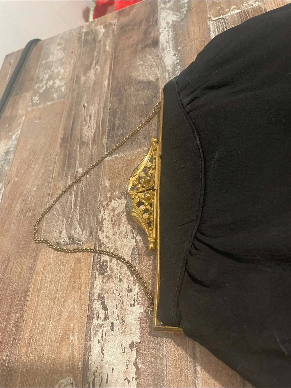 1950, Small, Black, Evening Clutch with Gold Frame, vintage